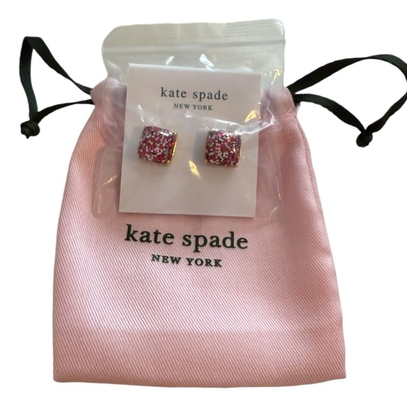 Kate Spade Earrings square pink red multi sparkle. Perfect for Holiday Christmas - Picture 3 of 6